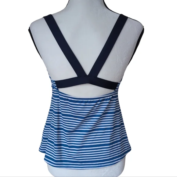Nike Stripe V-Back Tankini Swimsuit Top MEDIUM Blue White Athletic - Picture 9 of 16
